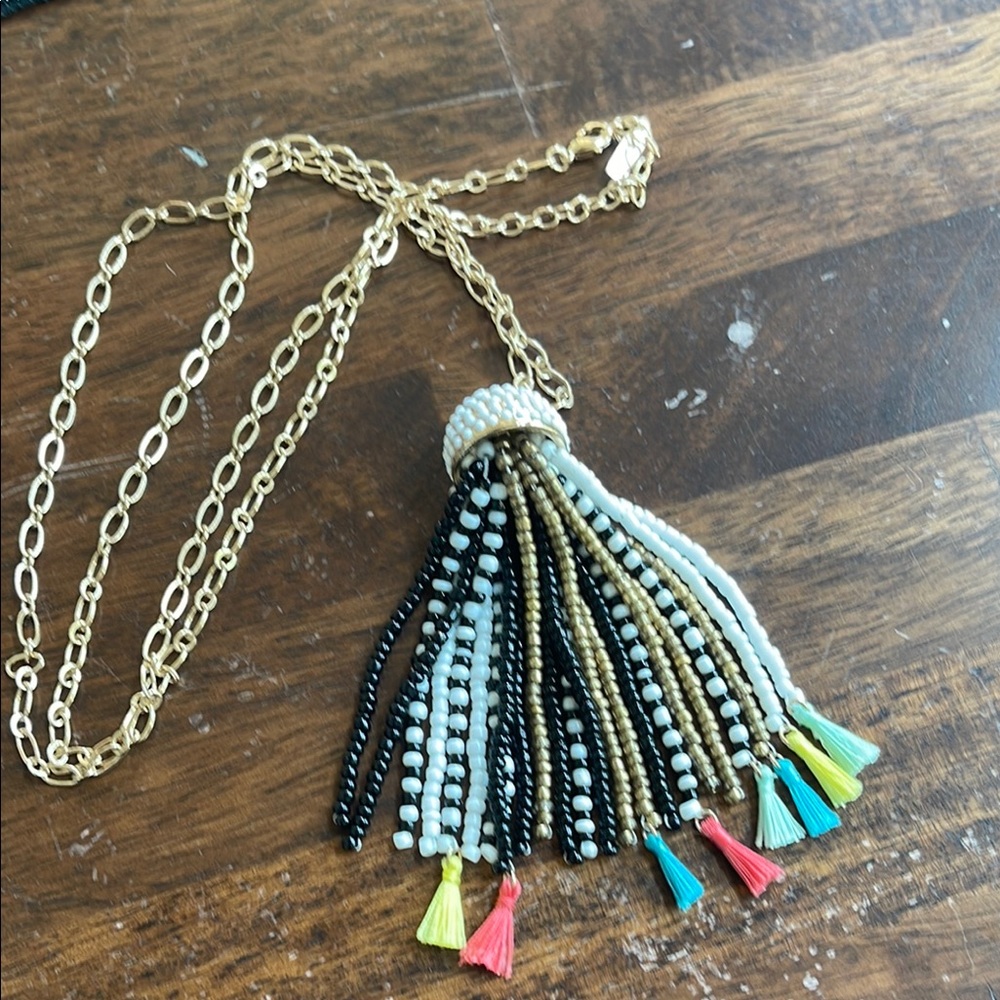 Sugarfix by Baublebar Women's Gold Chain Boho Colorful Beaded Tassel Necklace